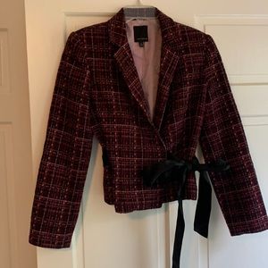 Tweed fitted cropped blazer with bow